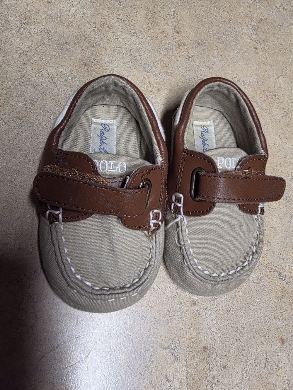 Polo by Ralph Lauren Kids Tan Canvas and Brown Leather-Trim Moccasins..No Box